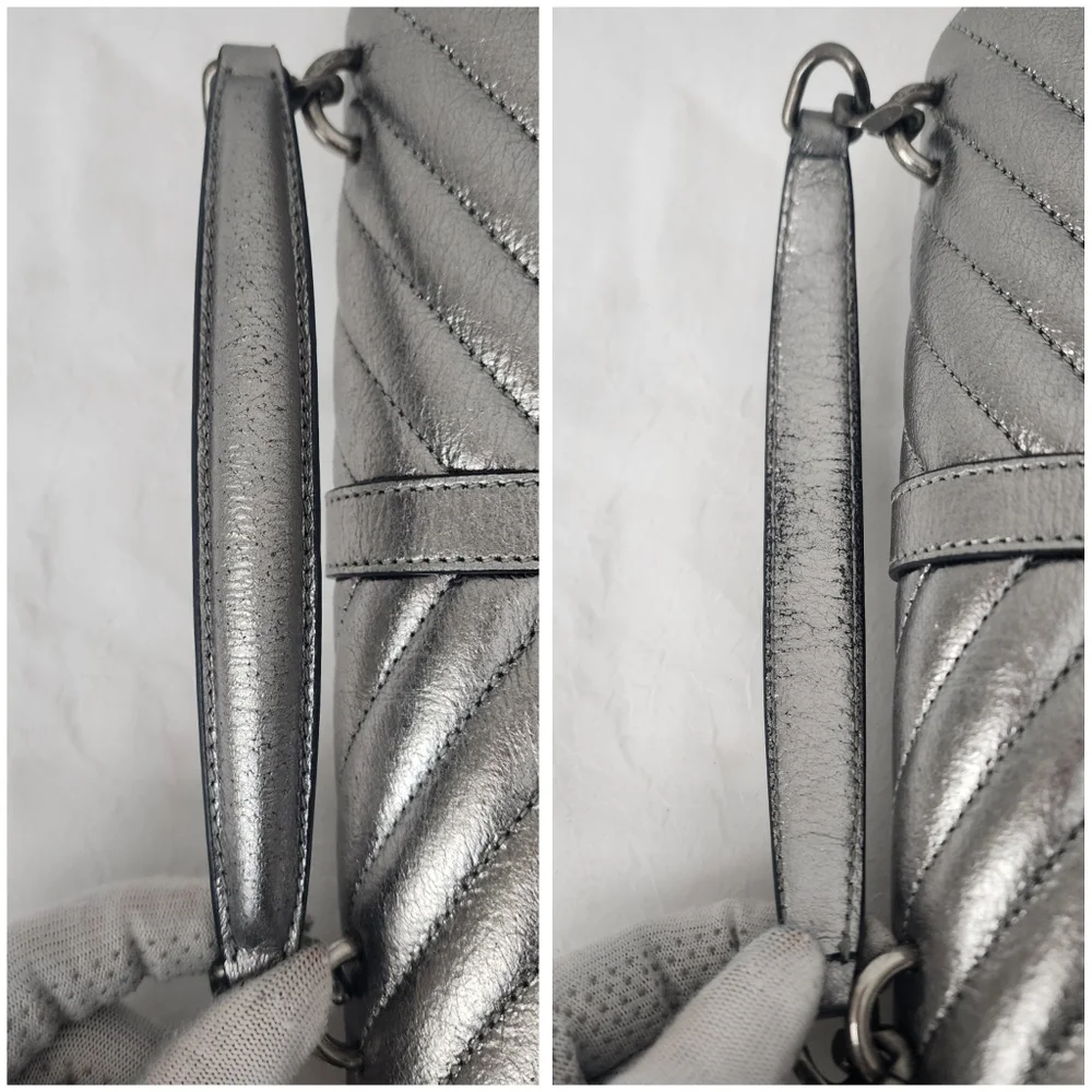 Auth YSL Saint Laurent Classic Monogram College Metallic Bag - Picture 9 of 11
